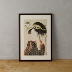 Kitagawa Utamaro – Comparaison des charmes de cinq beautés : « Yatsuyama Hiranoya » – Estampe sur bois, avec cadre
